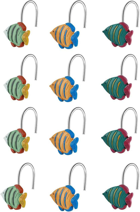 Fish Shower Curtain Hooks Rings for Under The Sea Bathroom Decor, Nautical Shower Curtain Hooks, Set of 12