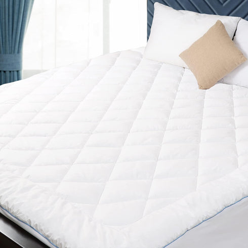 Full Cotton Mattress Pad Cover, Quilted Mattress Protector with 18-22" Deep Pocket, Noiseless & Breathable Down