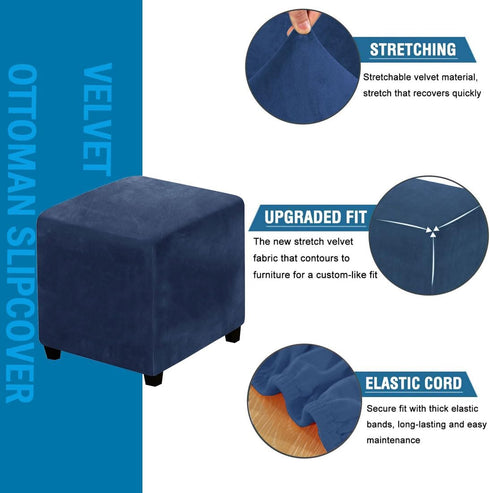 Lussenwert Velvet Ottoman Cover Square Stretch Square Ottoman Cover Thick Ottoman Slipcover Square Washable Storage