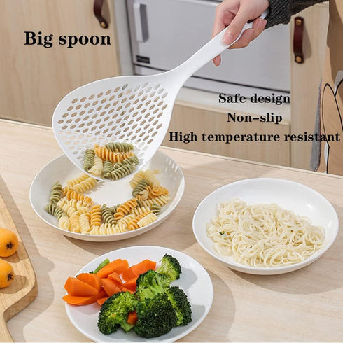 2 Pieces Slotted Strainer Scoop Colander, Plastic Skimmer Spoon with Handle for Kitchen Cooking, White and Orange