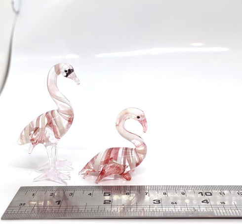Hand Painted Flamingo Miniature Figurines Collectible Glass Art Bird Decor (2 Red White)