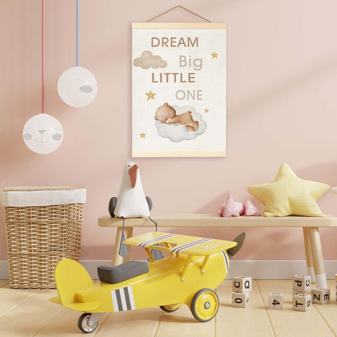 Fisahat Teddy Bear Nursery Banner Decor, Cute Sleeping Baby Bear Inspirational Kids Wall Decor for Toddler Playroom