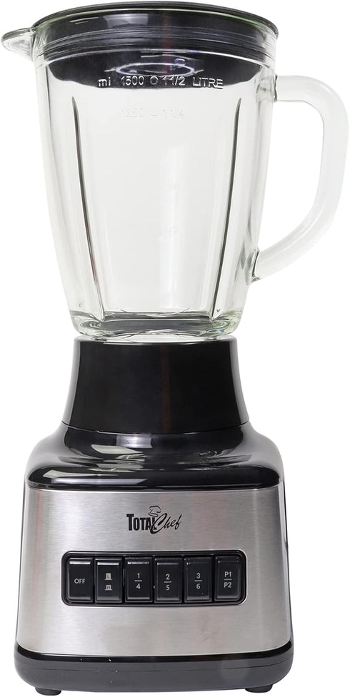 Total Chef 6-Speed Countertop Blender, 6 Cup Glass Jar, 500 W, Stainless Steel Blades, Auto-Clean Function