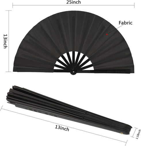 Maitys 2 Pcs Large Clap Fans for Line Dancing, 13 Inches Folding Hand Rave Fan, Black Simple Pattern