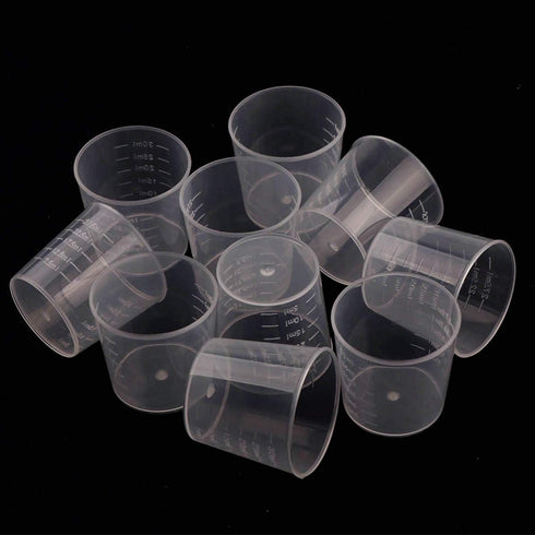 100 Pack 1oz/30ml Plastic Graduated Cups, Transparent Scale Cups with 50 Pack Wooden Stirring Sticks