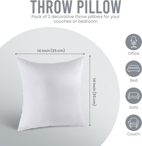 Utopia Bedding Throw Pillows Insert (Pack of 2, White) - 14 x 14 Inches Indoor Decorative Pillows