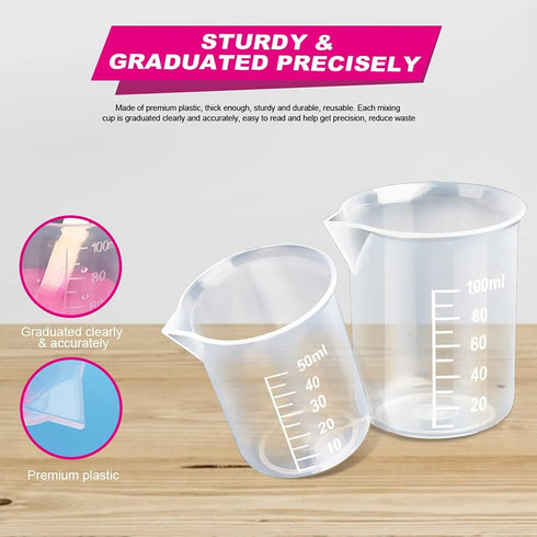 LEOBRO 36 PCS Resin Mixing Cups, 12PCS 100ML Plastic Measuring Cups, 24PCS 50ML Paint Mixing Cups with Craft Sticks
