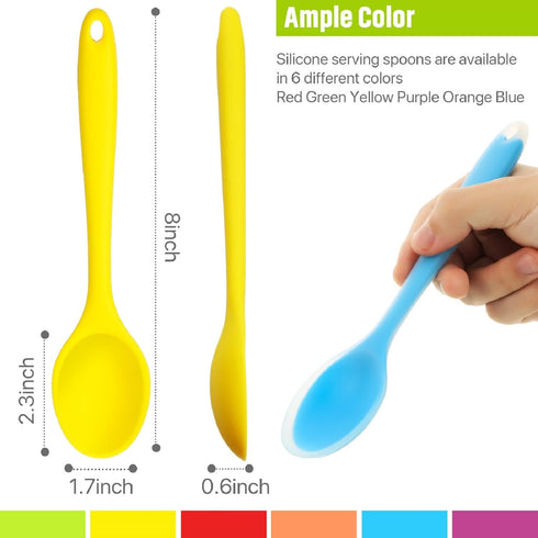 6 Boao Pieces Small Multicolored Silicone Mixing Spoons Heat Resistant Nonstick Silicone Serving Spoon for Kitchen