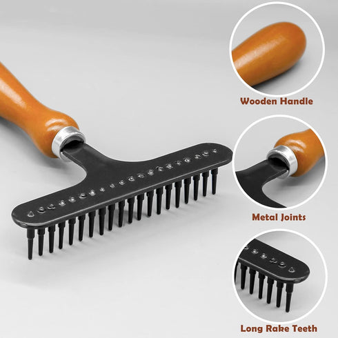 Hand Held Carpet Rake for Matted Carpet, Portable Shag Rug Rake, 6.0 x 4.3 inches, Black