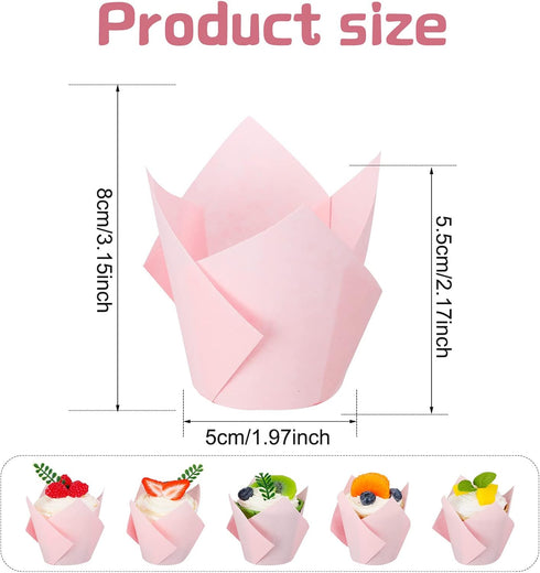 Jutom 200 Pack Tulip Cupcake Liners Paper Baking Cups Greaseproof Muffin Liners Grease Resistant Cupcake Wrappers for Weddings Birthday Cake Balls Muffins Candy Jelly Party(Pink) by Jutom
