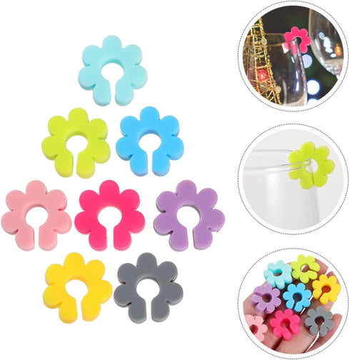 UPKOCH Flower Glass Markers, 16pcs Floral Wine Charms for Drink Markers, Silicone Flower Party Drink Charms