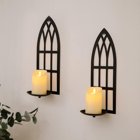 15.8'' Set Set 2 HPC Decor Candle Sconce of Two- Black Metal Candle Wall Sconces- Wall Sconce Candle Holder - Sconces