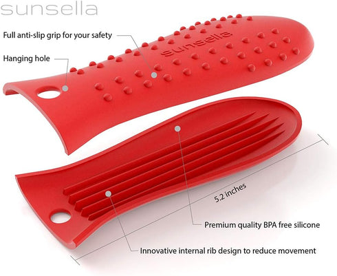 Silicone Cast Iron Potholder Set, Hot Handle Holder with 2 Pan Scrapers & Silicone Hot Pad