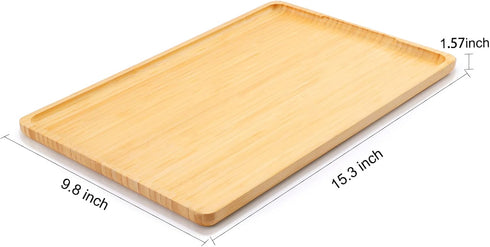 WEBACOO 15x10 Bamboo Tray with Handles - Lightweight Serving Tray for Breakfast in Bed, Coffee Table, BBQ, Kitchen