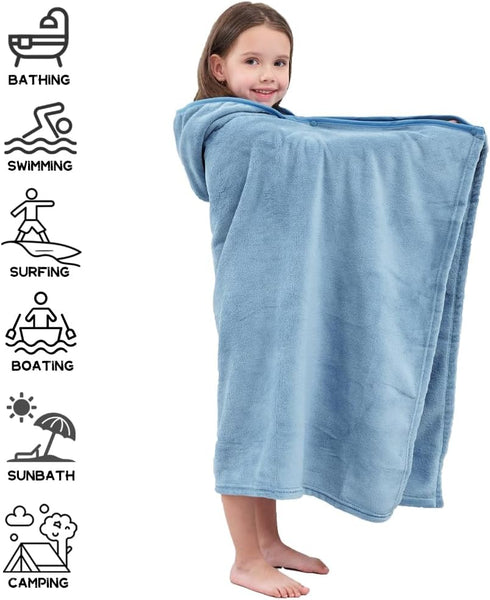 50"x30" 3-12 Hiturbo Kids Hooded Bath Towel: Soft Plush Pool Beach Fleece Towel Blanket - Toddler Towels Wrap for Boys