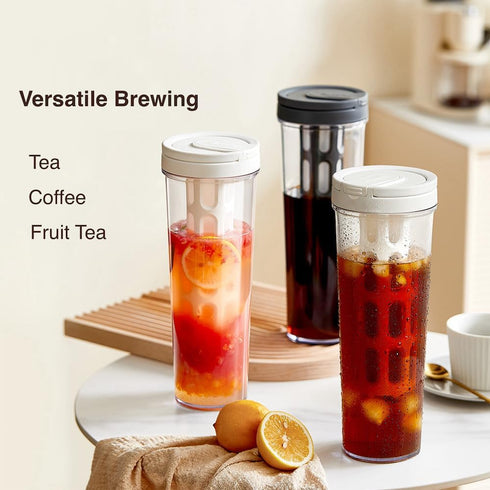 Giombrewsia Cold Brew Coffee Tumbler, Portable Travel Lid, 35oz/1L Capacity, PP Material with 350-Mesh Filter