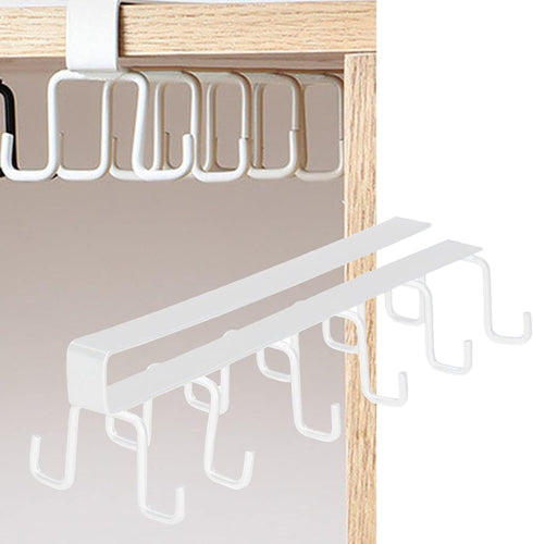Cups Storage Hooks, Kitchen Utensil Hanging with 6 Hooks, Cup Holder Hanger Hook Rack Holder Under Cabinet Closet Without Drilling Wine Glasses Storage Hooks(White) by HERCHR