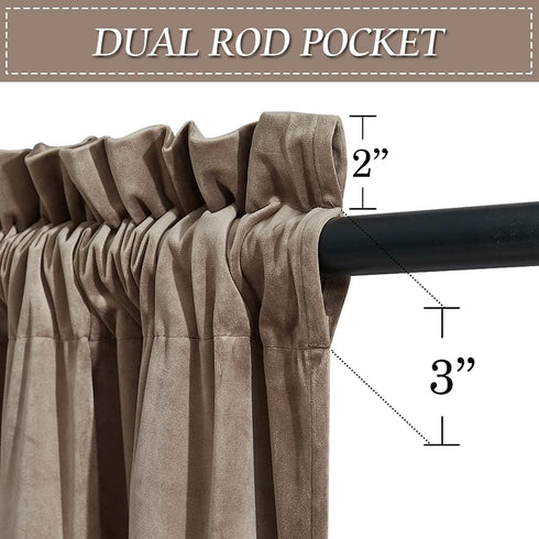 84 inches 52 84, 1 RYB Home Taupe Velvet Curtains Long for Bedroom, Super Soft Room Darkening Thermal Insulating Window