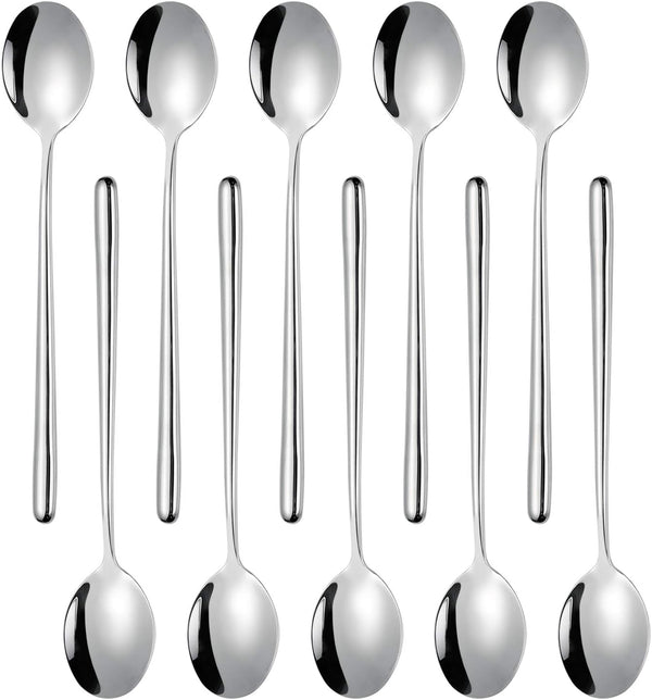 Miupoo Stainless Steel Long Handled Soup Spoons, Silver, 10 Piece (8.7x1.6 Inches)