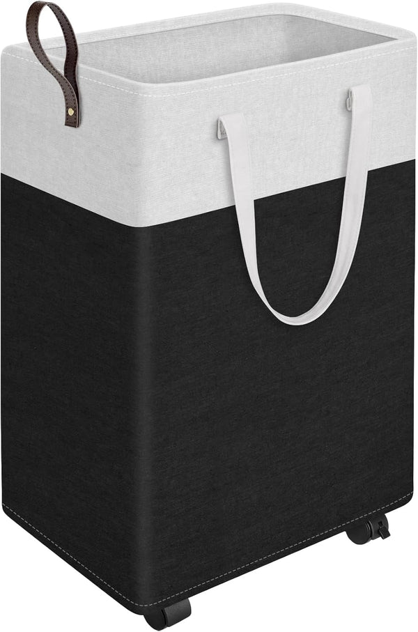 HomeHacks Rolling Large Laundry Hamper, Waterproof Collapsible Basket on Wheels for Bathroom & Bedroom