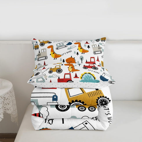 Set Set Set Set 1 Feelyou Construction Comforter Kids Cartoon Dinosaur Comforter Cover for Boys Equipment Trucks