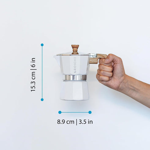 GROSCHE Milano Moka Stovetop Espresso Coffee Maker, 3 Cup / 150 ml, White
