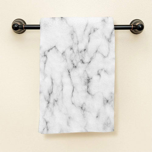 HGOD DESIGNS Elegant White Marble Hand Towels - 100% Cotton Soft Bath Towels with Black Textured Pattern, 15"X30"