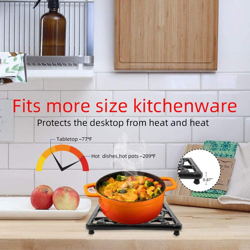 Vintage Square Cast Iron Trivet, Heat Resistant Metal Mat for Kitchen Countertop Hot Dishes
