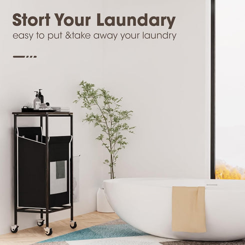 Laundry Hamper with Lid,Rolling Laundry Basket with Wheels,Metal Frame Sorter with Top Shelf and Removable Launddry