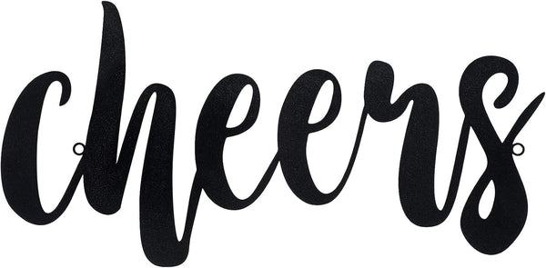 Pangda Cheers Sign for Home Bar, Metal Wall Decor for Home Office Living Room, Black, 13.78 x 5.91 Inch