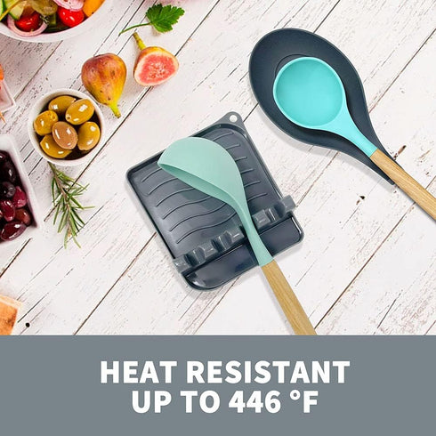 2 Pack Multiple Utensil Spoon Rest with Drip Pad, Non-Slip Heat Resistant Kitchen Spoon Holder for Cooking Accessories