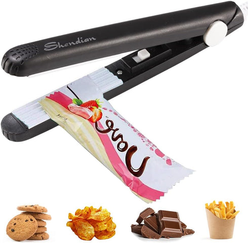 Mini Chip Bag Sealer, Portable Heat Seal Resealer for Chip Bags, Foil Bags, Mylar Bags (Black)