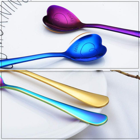 7 PCS Heart Shaped Stainless Steel Spoons, Coffee, Dessert, Ice Cream, Tea Spoons, Cute Holiday Gift (Silver)