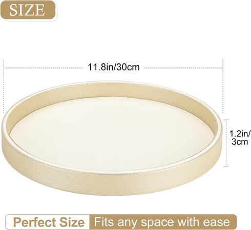 12" GORESE Gold Decorative Coffee Table Tray, PU Leather Round Trays for Home Decor, Table Centerpiece for Living Room
