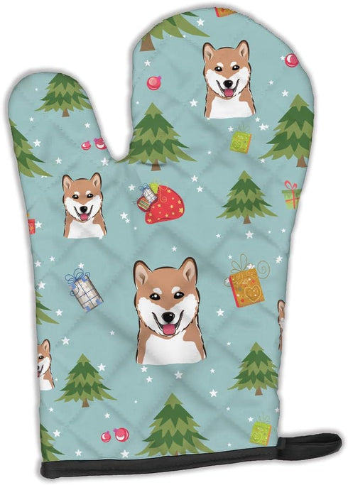 Caroline's Treasures BB5014OVMT Christmas Shiba Inu Oven Mitt, Heat Resistant for Hot Pans and Baking