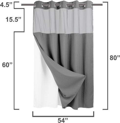 River Dream Heavyweight Dotted Waffle Weave Shower Curtain with Snap in Liner, 54W x 80H, Gray