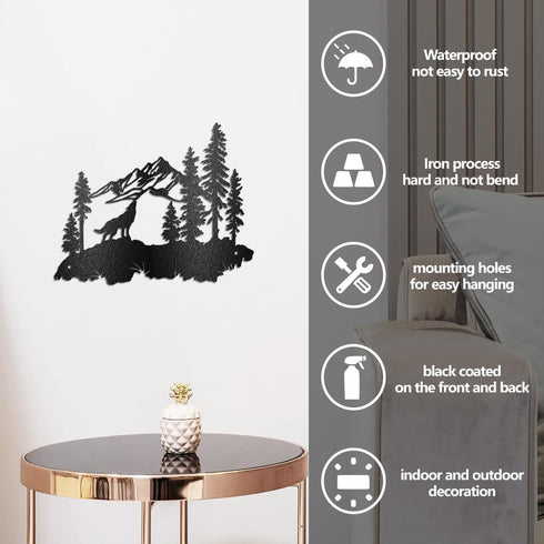 WADORN Metal Wolves Wall Art Decor, Black Iron Natural Scenery Wall Hanging Decor for Living Room Bedroom