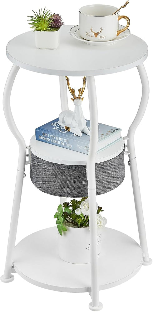 Small Round Side Table with Storage Bag, 3-Tier Accent Round End Table