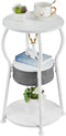 Small Round Side Table with Storage Bag, 3-Tier Accent Round End Table
