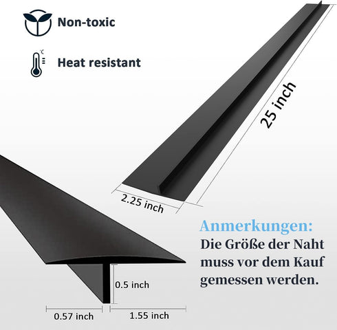 Silicone Stove Gap Covers (2PCS), 25 inch Heat Resistant Stove Guard for Kitchen Oven Counter Side Gap, Black