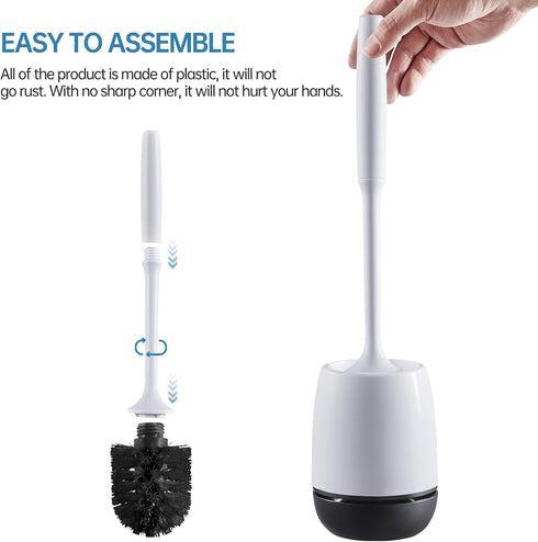 Toilet Brush and Holder Set for Deep Cleaning, Stiff Plastic Bristle, Ventilated Holder (Black Head)