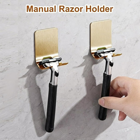 4 Pcs Gold Razor Loofah Holder for Shower Self Adhesive Waterproof Shaver Hooks Waterproof for wall Metal Heavy Duty
