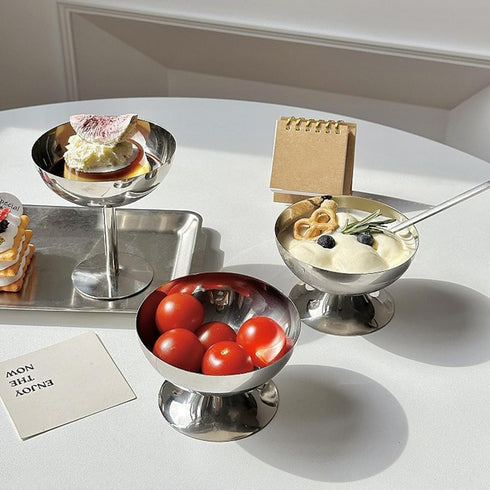 4Pcs Hapivida Ice Cream Cup, Stainless Steel Serving Dessert Bowls Cups Sauce Bowls Mini Round Footed Yogurt Snack