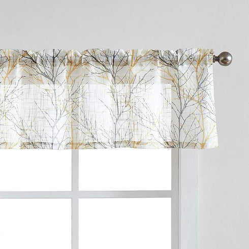 FMFUNCTEX Window Valance Curtains, Yellow Grey Tree Branch Print on Semi Sheer White, 50 x 15 Inches
