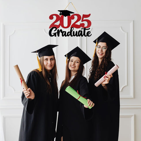 2025 Graduation Party Decorations, Wooden Sign Red Class of 2025 Photo Booth Props, 15.75x9.84 inches