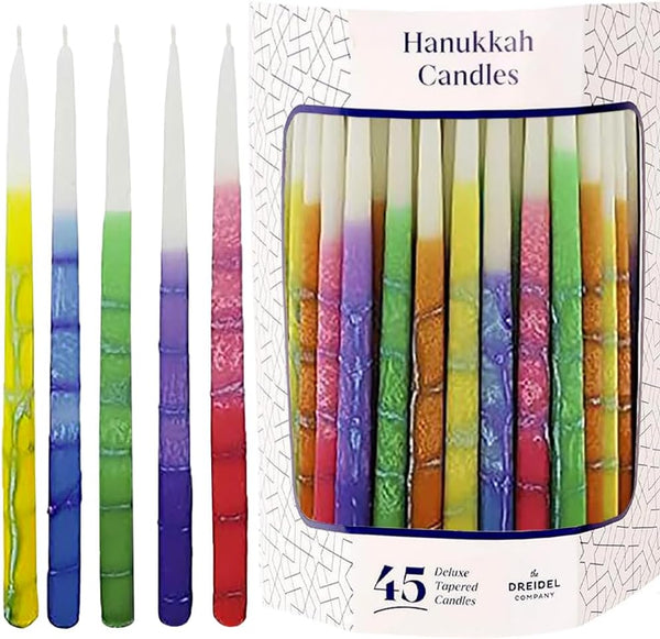 Dripless Hanukkah Candles, Multicolored Striped Deluxe Tapered Decorations for All 8 Nights of Chanukah