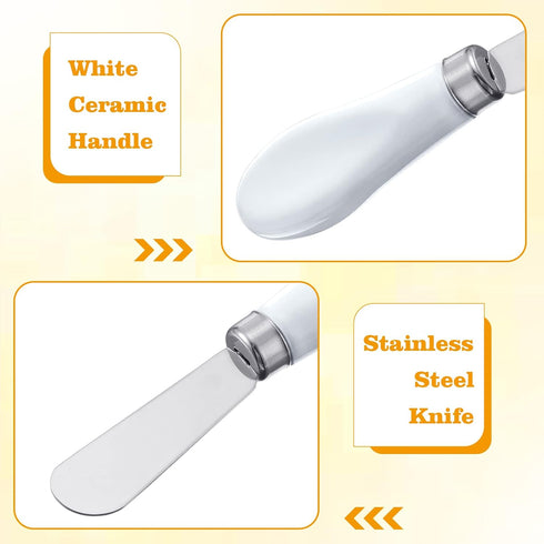 Mixweer 4 Pcs Butter Knife - Stainless Steel Spreader Knife with White Porcelain Handle, 5.1 Inch