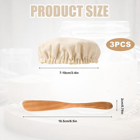 PEUTIER 3pcs 3-4 Inch Sourdough Starter Jar Cloth Covers with Spatula, Unbleached Fabric Bread Fermentation Cover