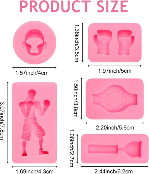 Boxing Sports Silicone Molds, 5 Pcs 3D Gloves Helmet Belt Molds for Cake Decorating and DIY Crafts