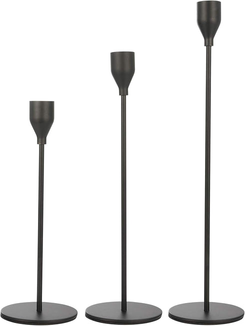 Set of 3 Black Candlestick Holders – Decorative Taper Candle Holders for Home Decor, Wedding, Dining, and Party